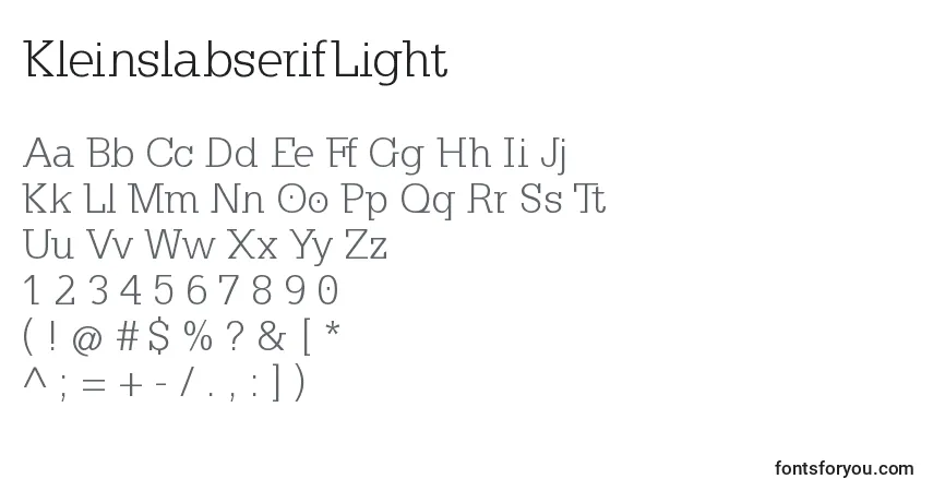 A fonte KleinslabserifLight – alfabeto, números, caracteres especiais