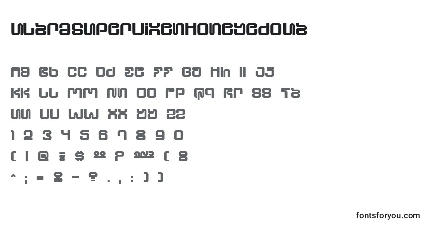 Schriftart UltraSupervixenHoneyedOut – Alphabet, Zahlen, spezielle Symbole