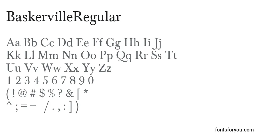 Czcionka BaskervilleRegular – alfabet, cyfry, specjalne znaki