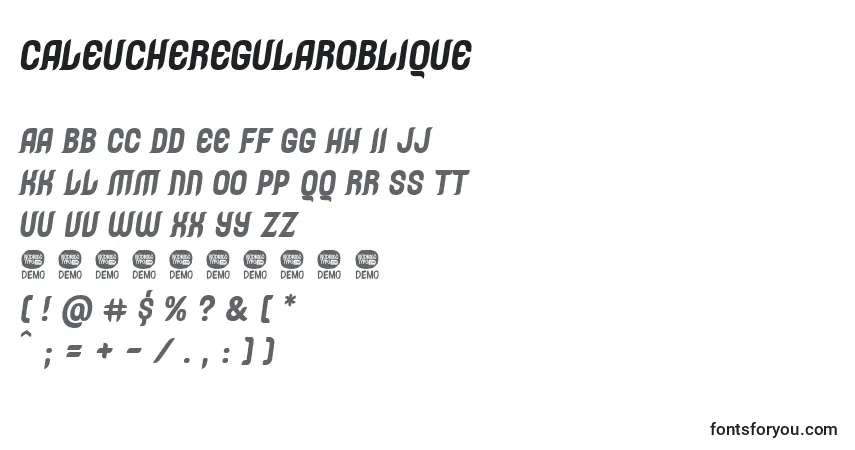 Czcionka CaleucheRegularoblique – alfabet, cyfry, specjalne znaki
