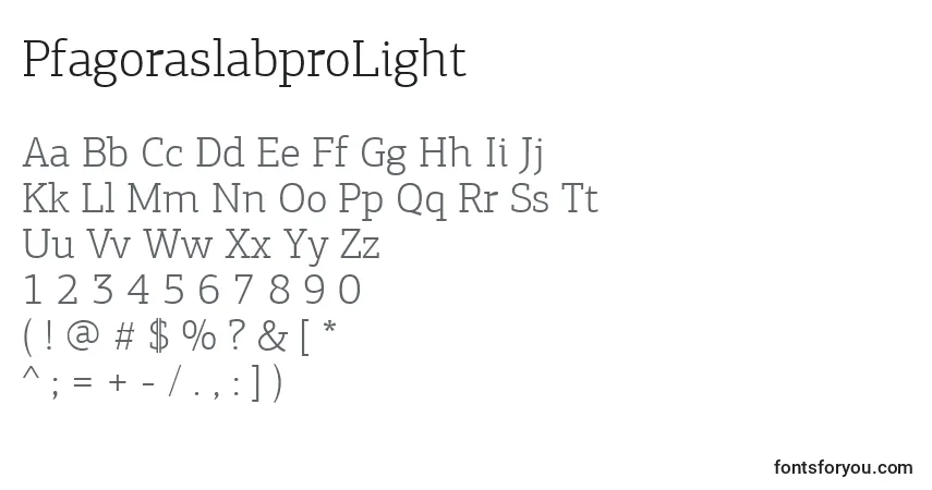 Czcionka PfagoraslabproLight – alfabet, cyfry, specjalne znaki