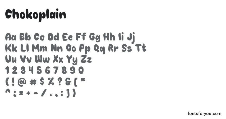 Czcionka Chokoplain (96743) – alfabet, cyfry, specjalne znaki