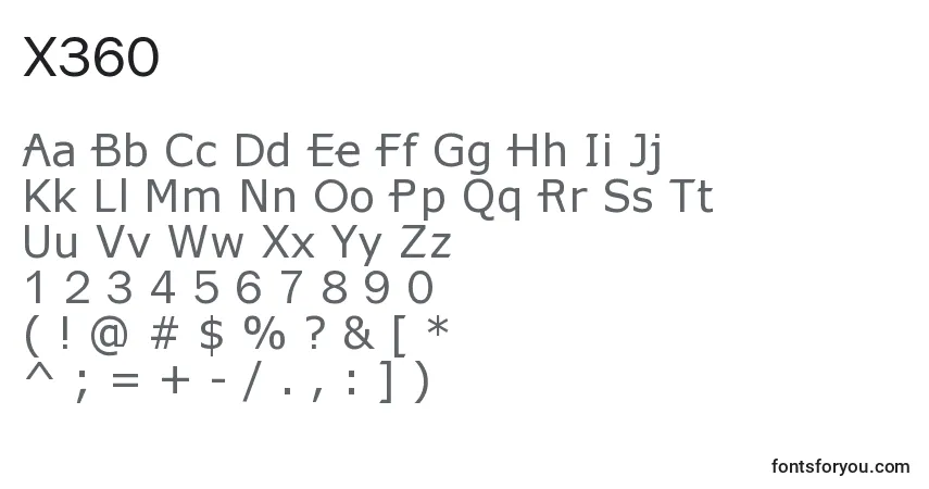 Fuente X360 - alfabeto, números, caracteres especiales