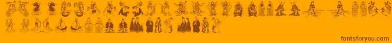 Fonte Mythoschina – fontes marrons em um fundo laranja