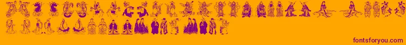 Mythoschina-Schriftart – Violette Schriften auf orangefarbenem Hintergrund