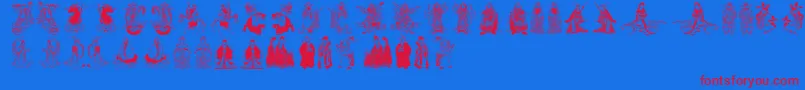 Mythoschina Font – Red Fonts on Blue Background