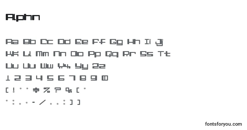 Alphn-fontti – aakkoset, numerot, erikoismerkit