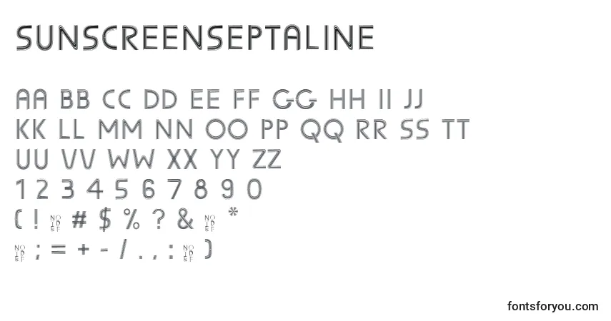 Fuente SunscreenSeptaline - alfabeto, números, caracteres especiales