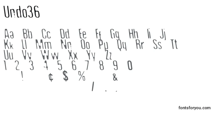 Schriftart Undo36 – Alphabet, Zahlen, spezielle Symbole