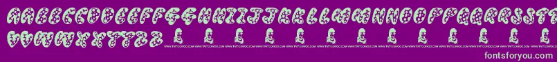 フォントThreadyBear – 紫の背景に緑のフォント