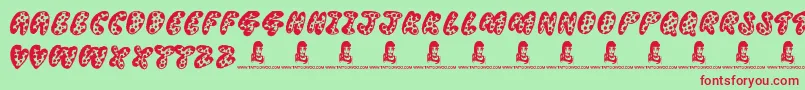 ThreadyBear-fontti – punaiset fontit vihreällä taustalla