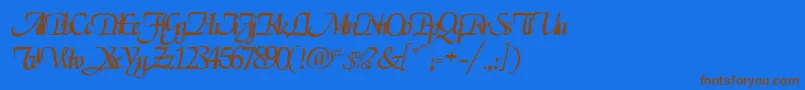 フォントRselgarrett – 茶色の文字が青い背景にあります。