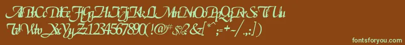 フォントRselgarrett – 緑色の文字が茶色の背景にあります。