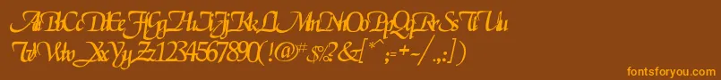 フォントRselgarrett – オレンジ色の文字が茶色の背景にあります。