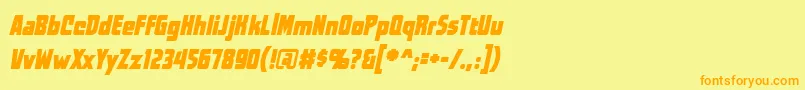 フォントWorldsatwarBbItalic – オレンジの文字が黄色の背景にあります。