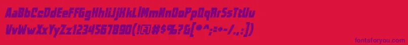 WorldsatwarBbItalic-Schriftart – Violette Schriften auf rotem Hintergrund
