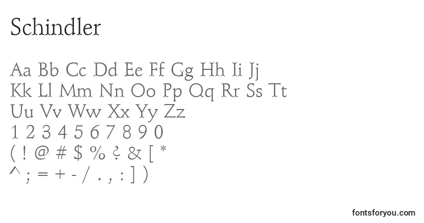 Czcionka Schindler – alfabet, cyfry, specjalne znaki