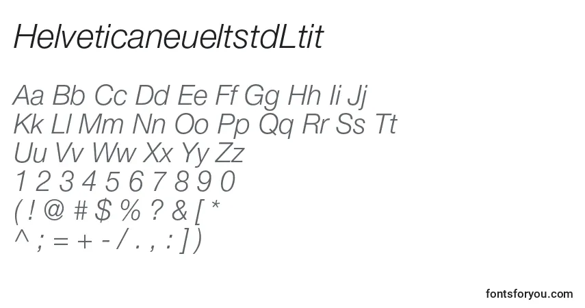 Czcionka HelveticaneueltstdLtit – alfabet, cyfry, specjalne znaki