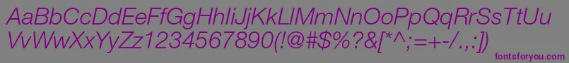 HelveticaneueltstdLtit-Schriftart – Violette Schriften auf grauem Hintergrund