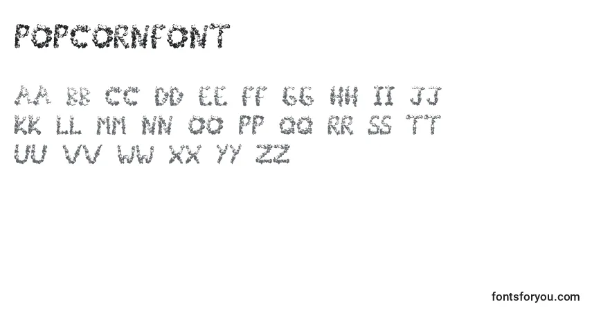 A fonte Popcornfont – alfabeto, números, caracteres especiais