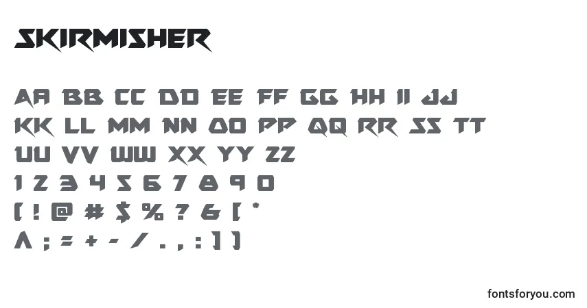Czcionka Skirmisher – alfabet, cyfry, specjalne znaki