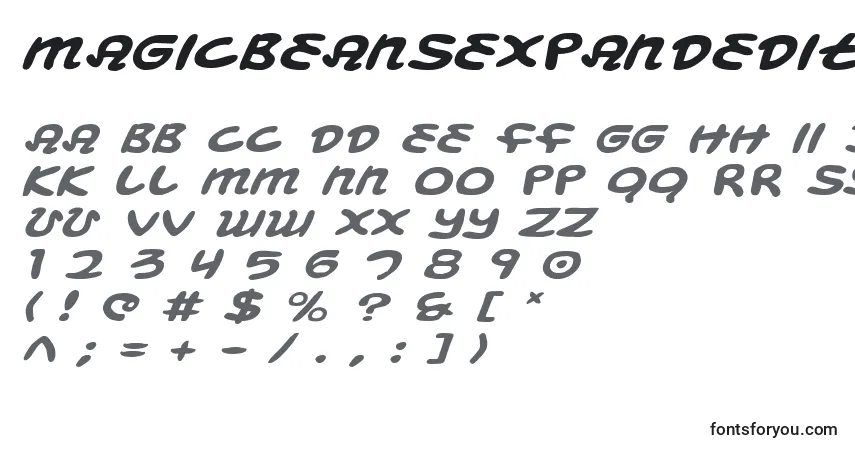 A fonte MagicBeansExpandedItalic – alfabeto, números, caracteres especiais
