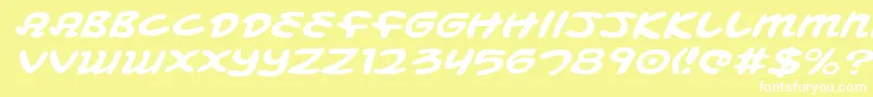 MagicBeansExpandedItalic-Schriftart – Weiße Schriften auf gelbem Hintergrund