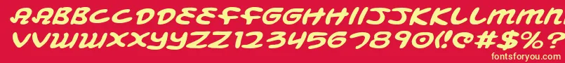 MagicBeansExpandedItalic-fontti – keltaiset fontit punaisella taustalla