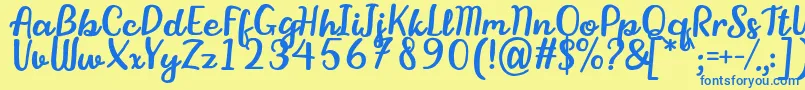 フォントStikaFont – 青い文字が黄色の背景にあります。