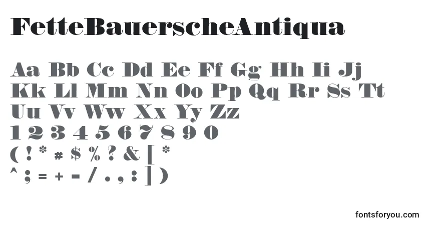 Schriftart FetteBauerscheAntiqua – Alphabet, Zahlen, spezielle Symbole