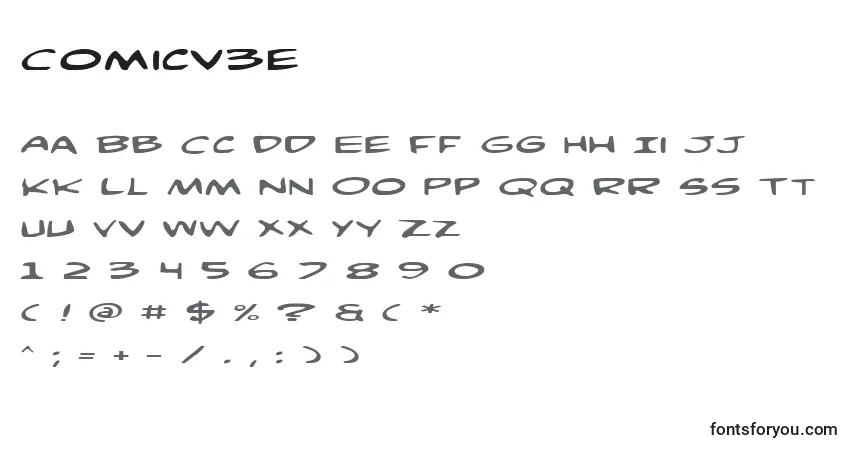 Czcionka Comicv3e – alfabet, cyfry, specjalne znaki