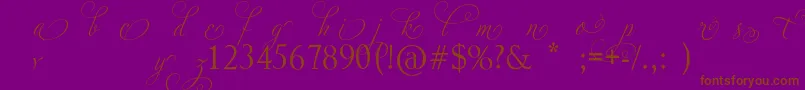 AdiosScriptAltIii-Schriftart – Braune Schriften auf violettem Hintergrund