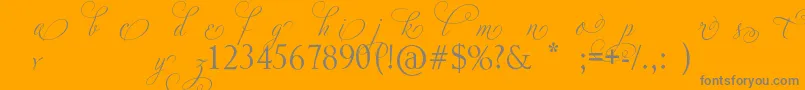 AdiosScriptAltIii-Schriftart – Graue Schriften auf orangefarbenem Hintergrund