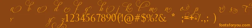 AdiosScriptAltIii-Schriftart – Orangefarbene Schriften auf braunem Hintergrund