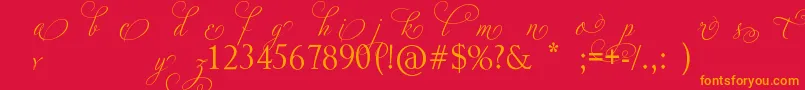 AdiosScriptAltIii-Schriftart – Orangefarbene Schriften auf rotem Hintergrund