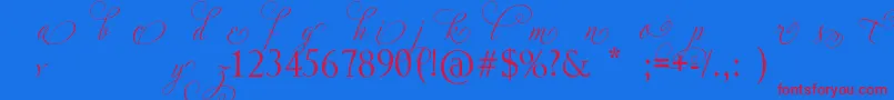 AdiosScriptAltIii-Schriftart – Rote Schriften auf blauem Hintergrund