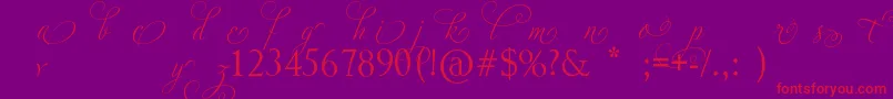 AdiosScriptAltIii-Schriftart – Rote Schriften auf violettem Hintergrund