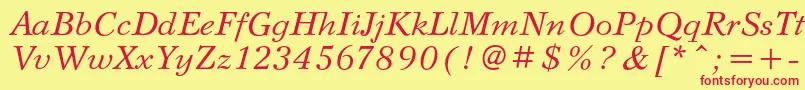 フォントSvetlanacItalic – 赤い文字の黄色い背景