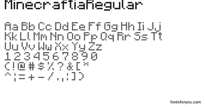 A fonte MinecraftiaRegular – alfabeto, números, caracteres especiais
