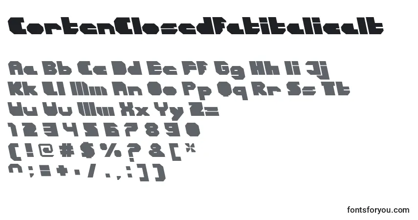 A fonte CortenClosedfatitalicalt – alfabeto, números, caracteres especiais