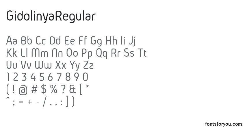 Schriftart GidolinyaRegular (96807) – Alphabet, Zahlen, spezielle Symbole
