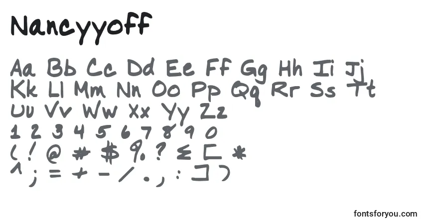 Fuente Nancyyoff (96812) - alfabeto, números, caracteres especiales