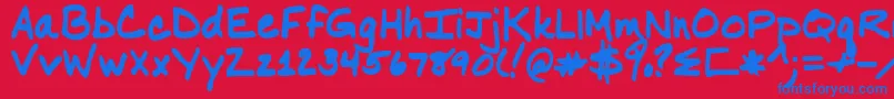 Nancyyoff-Schriftart – Blaue Schriften auf rotem Hintergrund