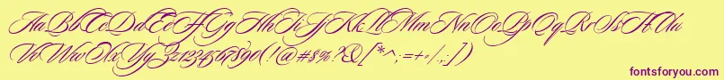 SloopScriptthree-Schriftart – Violette Schriften auf gelbem Hintergrund