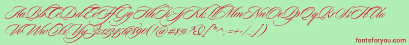 SloopScriptthree-Schriftart – Rote Schriften auf grünem Hintergrund