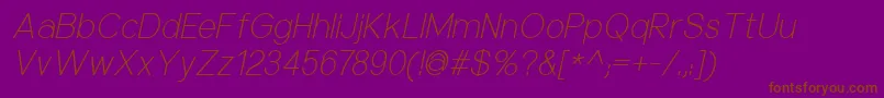 NuorderLightitalic-Schriftart – Braune Schriften auf violettem Hintergrund