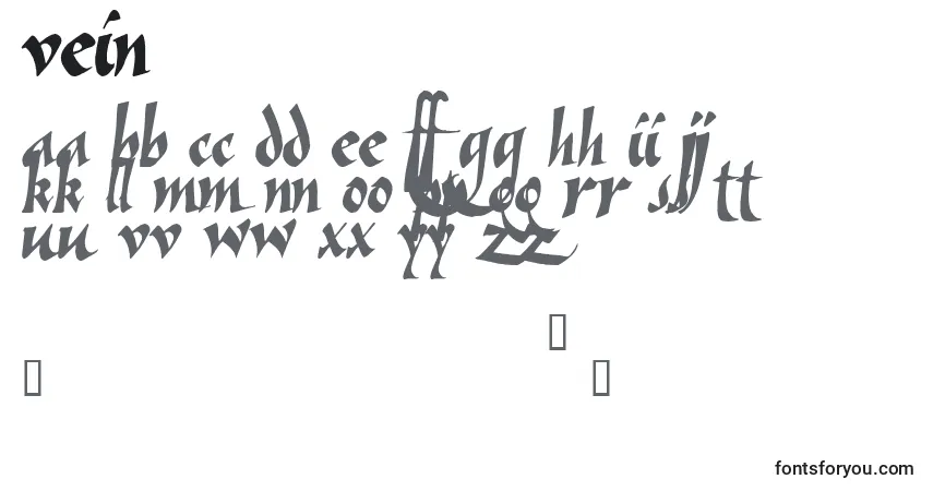 Czcionka Vein – alfabet, cyfry, specjalne znaki