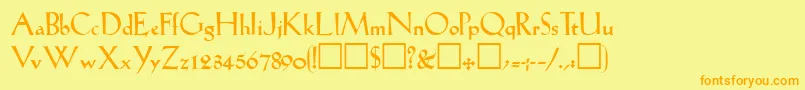 フォントLilhvyRegular – オレンジの文字が黄色の背景にあります。