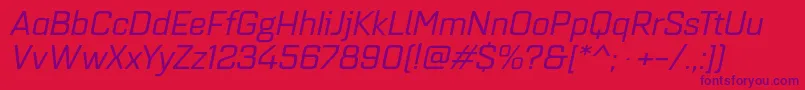 Weitere Informationen zur Quarcaextregularitalic-Schriftart Quarcaextregularitalic-Schriftart – Violette Schriften auf rotem Hintergrund