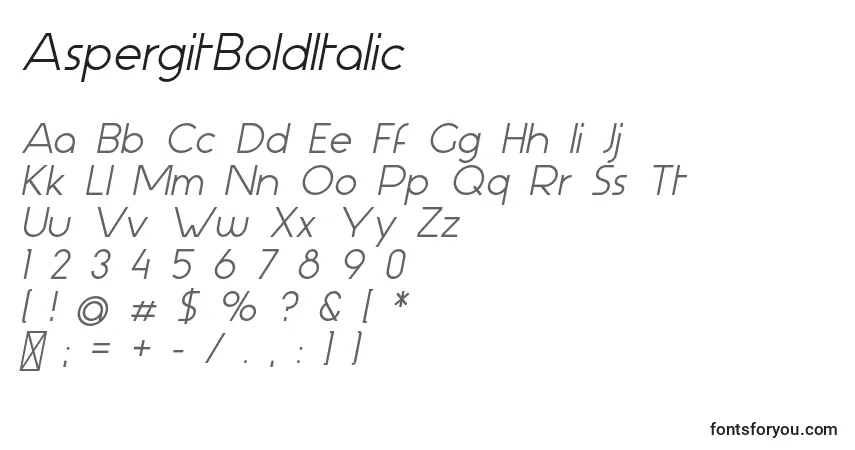 Fuente AspergitBoldItalic - alfabeto, números, caracteres especiales